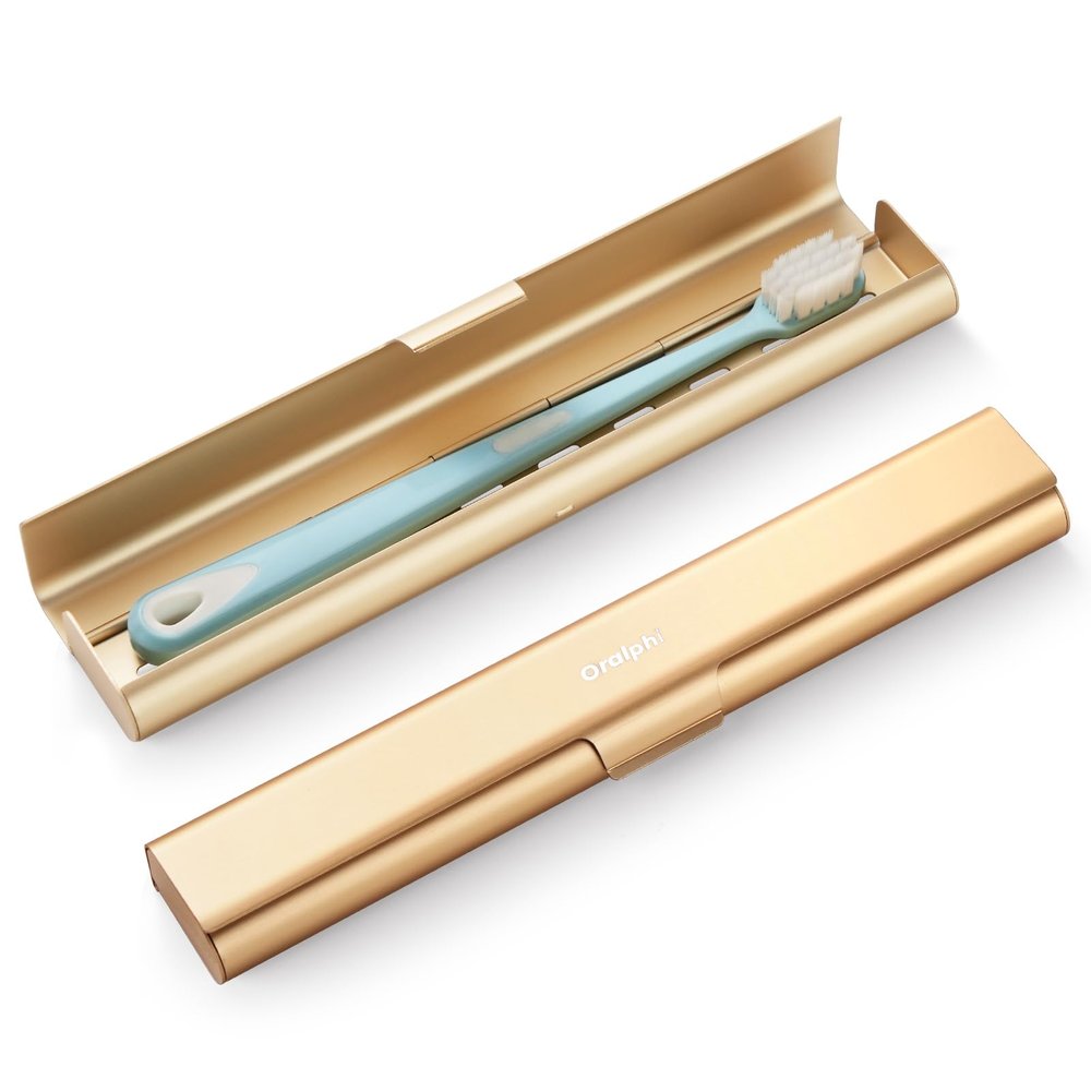 Oralphi Aluminum Toothbrush Travel Case, Portable Travel Toothbrush Holder, Durable Manual Toothbrush Box Container for Traveling, Bathroom, Camping, Business Trip-Gold