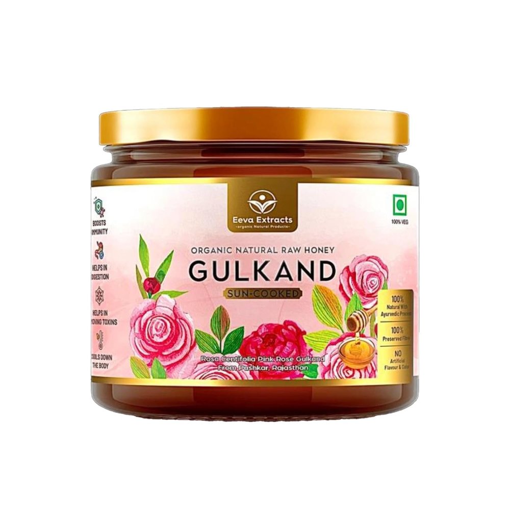 Eeva Extracts Lab-Tested Organic Rose Honey Jam Raw & Unfiltered Himalayan Multifloral Honey with Sun-Cooked Rose Petals | 100% Natural, Preservative-Free | 250g