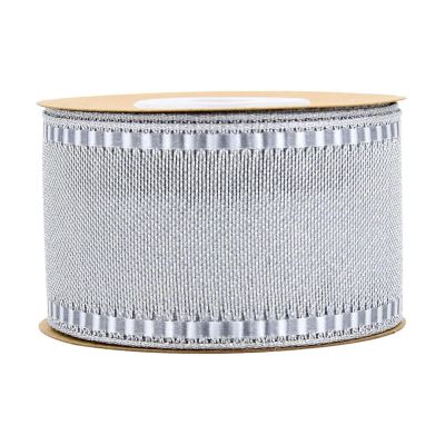 TYLPFH (10m/lot) Yarn-Dyed Metallic Wire Edge Ribbons for Party Home Decorations DIY Bow Supplies Bouquet Wrapping Ribbons Crafts(Silver)