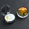 Sunflower Field Sunset Pill Box 3 Compartment Round Portable Pill Case for Pocket or Purse Pill Holder Weekly Pill Organizer Decorative Metal Medicine Vitamin Organizer Travel Gift view 1