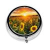 Sunflower Field Sunset Pill Box 3 Compartment Round Portable Pill Case for Pocket or Purse Pill Holder Weekly Pill Organizer Decorative Metal Medicine Vitamin Organizer Travel Gift view 2