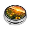Sunflower Field Sunset Pill Box 3 Compartment Round Portable Pill Case for Pocket or Purse Pill Holder Weekly Pill Organizer Decorative Metal Medicine Vitamin Organizer Travel Gift view 3
