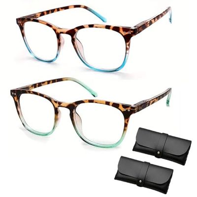 2PCS Zeanaturals Reading Glasses - Women's Sexy Leopard Print Reading Glasses, Anti Blue Light Reading Glasses Women (1.5X,2PCS A)