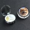 Happy Pomeranian Pill Box 3 Compartment Round Portable Pill Case for Pocket or Purse Pill Holder Weekly Pill Organizer Decorative Metal Medicine Vitamin Organizer Travel Gift view 1