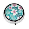 Tropical Hibiscus Flowers Pill Box 3 Compartment Round Portable Pill Case for Pocket or Purse Pill Holder Weekly Pill Organizer Decorative Metal Medicine Vitamin Organizer Travel Gift view 2