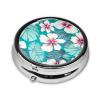 Tropical Hibiscus Flowers Pill Box 3 Compartment Round Portable Pill Case for Pocket or Purse Pill Holder Weekly Pill Organizer Decorative Metal Medicine Vitamin Organizer Travel Gift view 3