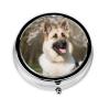 German Shepherd Dog Pill Box 3 Compartment Round Portable Pill Case for Pocket or Purse Pill Holder Weekly Pill Organizer Decorative Metal Medicine Vitamin Organizer Travel Gift view 2