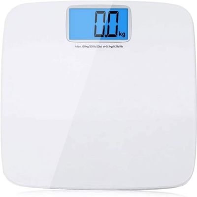 Digital Body Weight Bathroom Scale with Round Corner Design, Large Blue LCD Backlight Display, High Precision Measurements, 330 Pounds
