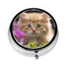Cute Cat Pill Box 3 Compartment Round Portable Pill Case for Pocket or Purse Pill Holder Weekly Pill Organizer Decorative Metal Medicine Vitamin Organizer Travel Gift view 2