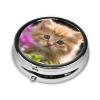Cute Cat Pill Box 3 Compartment Round Portable Pill Case for Pocket or Purse Pill Holder Weekly Pill Organizer Decorative Metal Medicine Vitamin Organizer Travel Gift view 3