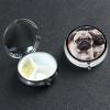 Puppys Pug Pill Box 3 Compartment Round Portable Pill Case for Pocket or Purse Pill Holder Weekly Pill Organizer Decorative Metal Medicine Vitamin Organizer Travel Gift view 1