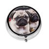 Puppys Pug Pill Box 3 Compartment Round Portable Pill Case for Pocket or Purse Pill Holder Weekly Pill Organizer Decorative Metal Medicine Vitamin Organizer Travel Gift view 2