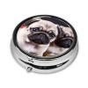 Puppys Pug Pill Box 3 Compartment Round Portable Pill Case for Pocket or Purse Pill Holder Weekly Pill Organizer Decorative Metal Medicine Vitamin Organizer Travel Gift view 3