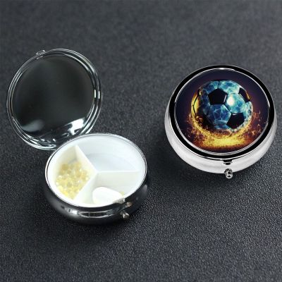 Cool Soccer Ball Pill Box 3 Compartment Round Portable Pill Case for Pocket or Purse Pill Holder Weekly Pill Organizer Decorative Metal Medicine Vitamin Organizer Travel Gift