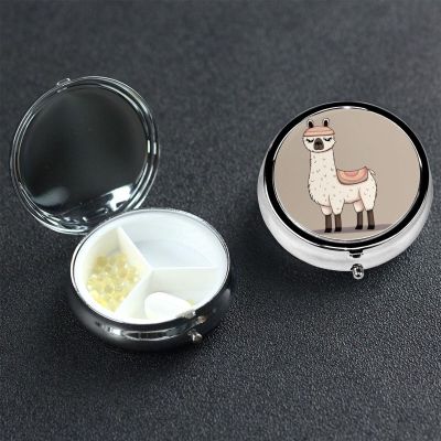 No Drama Llama Pill Box 3 Compartment Round Portable Pill Case for Pocket or Purse Pill Holder Weekly Pill Organizer Decorative Metal Medicine Vitamin Organizer Travel Gift