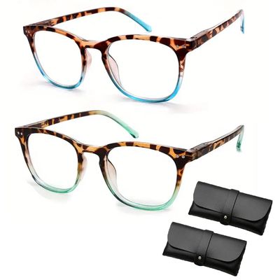 2PCS Zeanaturals Reading Glasses - Women's Sexy Leopard Print Reading Glasses, Anti Blue Light Reading Glasses Women (1X,2PCS A)