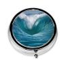 Ocean Wave Pill Box 3 Compartment Round Portable Pill Case for Pocket or Purse Pill Holder Weekly Pill Organizer Decorative Metal Medicine Vitamin Organizer Travel Gift view 2