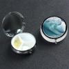 Ocean Waves Pill Box 3 Compartment Round Portable Pill Case for Pocket or Purse Pill Holder Weekly Pill Organizer Decorative Metal Medicine Vitamin Organizer Travel Gift view 1
