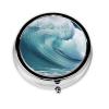 Ocean Waves Pill Box 3 Compartment Round Portable Pill Case for Pocket or Purse Pill Holder Weekly Pill Organizer Decorative Metal Medicine Vitamin Organizer Travel Gift view 2