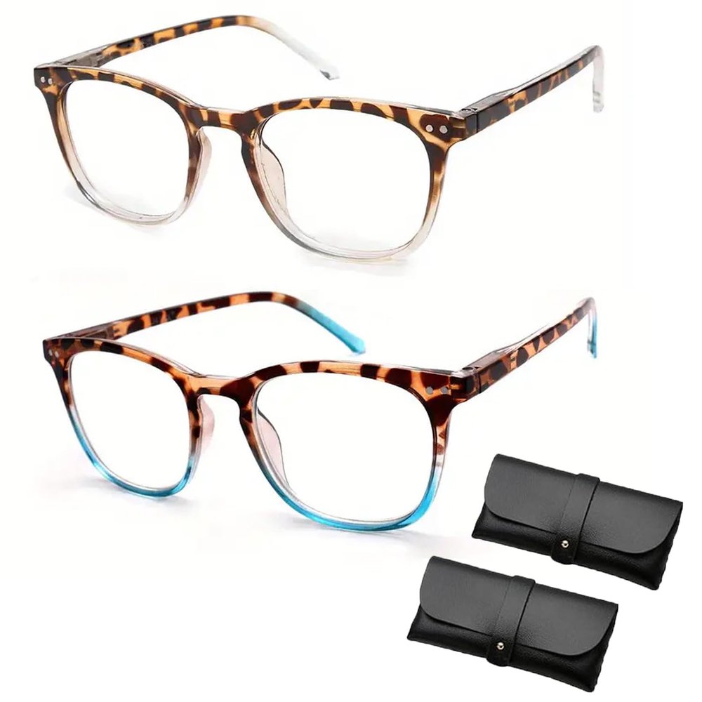 2PCS Zeanaturals Reading Glasses - Women's Sexy Leopard Print Reading Glasses, Anti Blue Light Reading Glasses Women (2.5X,2PCS C)
