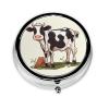Dairy Cow Pill Box 3 Compartment Round Portable Pill Case for Pocket or Purse Pill Holder Weekly Pill Organizer Decorative Metal Medicine Vitamin Organizer Travel Gift view 2