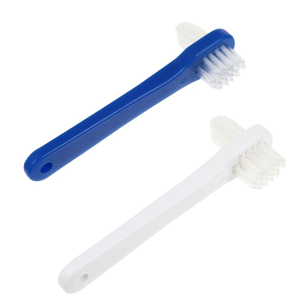 Didiseaon Dual Heads Denture Brush 2-Pack False Teeth Cleaning Toothbrush with Firm Bristles Non-Slip Handle for Effective Denture Care