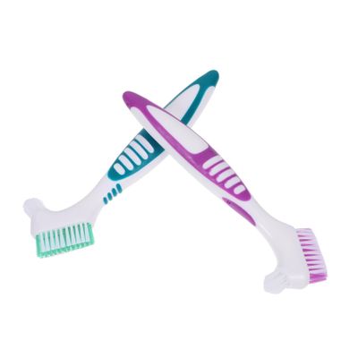 FOMIYES 2pcs Ergonomic Denture Cleaning Brush Double-Sided Toothbrush for Dentures Braces Travel Toothbrush
