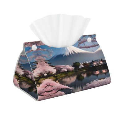 Mt. Fuji in Early Spring Leather Tissue Box, Suitable for Bedside Table, Workbench and Home Desktop Decoration,