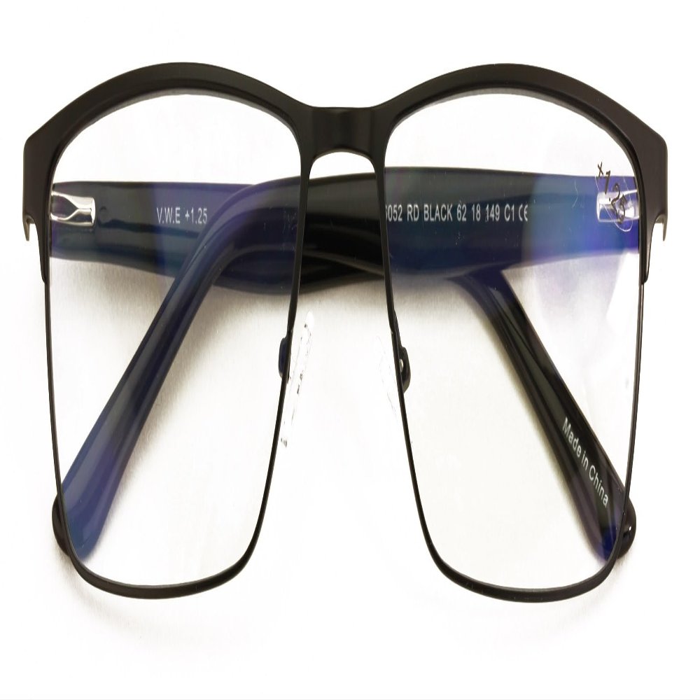 V.W.E. Men Premium Rectangle Metal - Plastic Temple Extra Large Reader - 152mm Wide Frame Reading Glasses Anti-Blue UV (Black, 3.00, x)