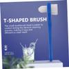 FOYTOKI 3pcs Portable Double-Sided Denture Toothbrush for Adults Hard Bristles Ergonomic Grip Easy Cleaning for False Teeth White Red Blue view 4