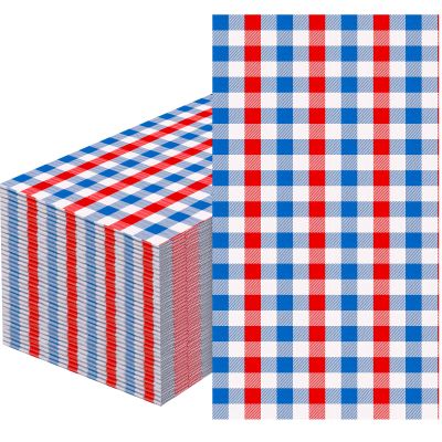 100 Pcs 4th of July Gingham Napkins Disposable - Patriotic Plaid Checkered Paper Napkins - Red White Blue Guest Dinner Napkin for Patriotic Memorial Day Independence Day Veterans Day Party Supplies