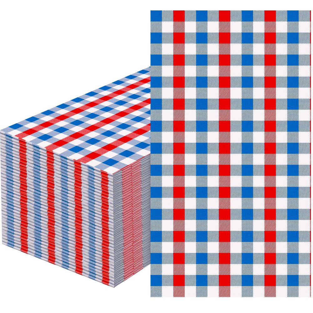 100 Pcs 4th of July Gingham Napkins Disposable - Patriotic Plaid Checkered Paper Napkins - Red White Blue Guest Dinner Napkin for Patriotic Memorial Day Independence Day Veterans Day Party Supplies