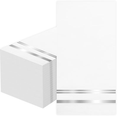 100 Pcs White and Silver Napkins - Silver Paper Napkins Disposable - Premium Quality Silver Dinner Napkins for Bathroom Kitchen Wedding Birthday Anniversary Party