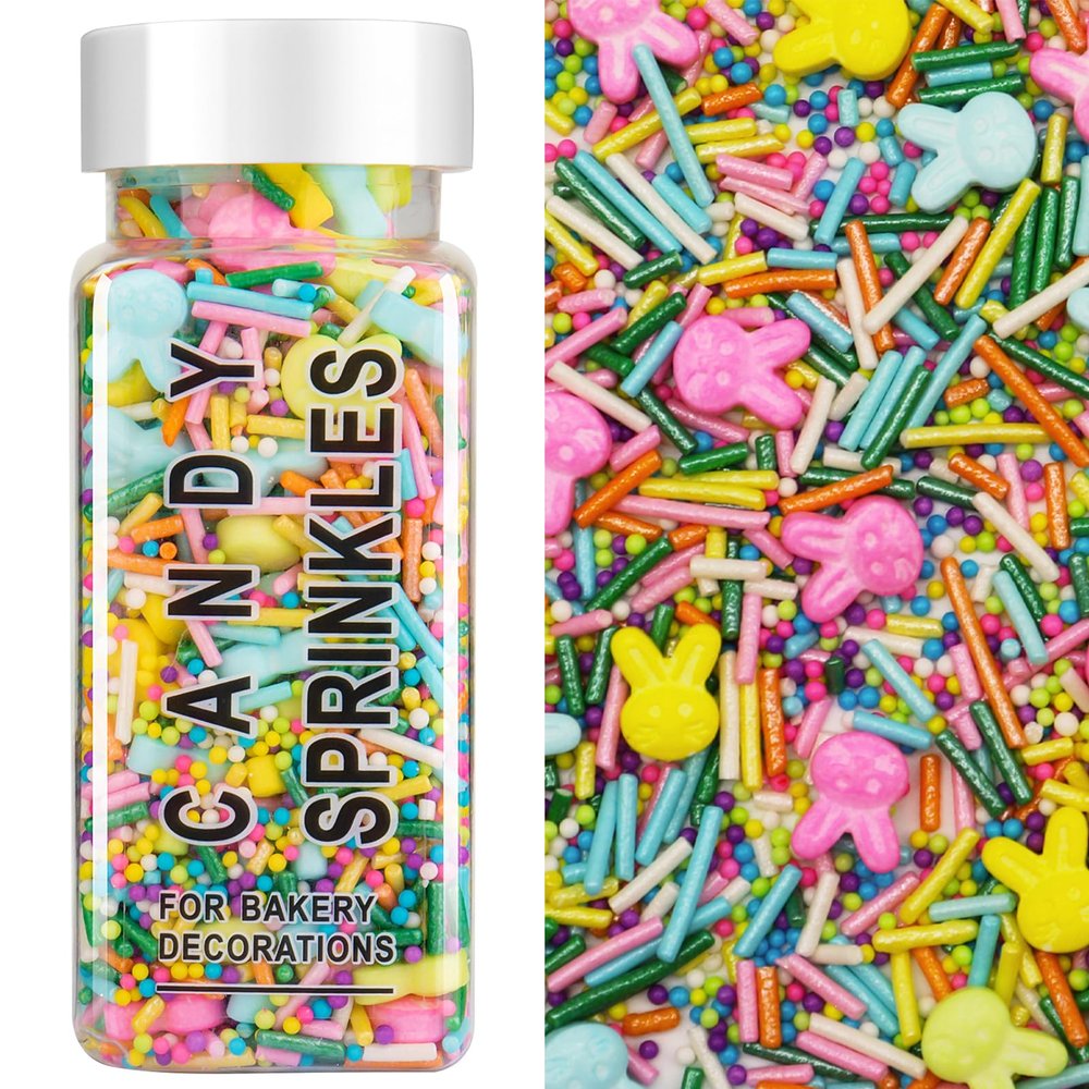 Easter Sprinkles for Cake Decorating, Pastel Spring Sprinkles Mix, Edible Candy Bunny, Jimmies, Nonpareils for Baking, Ice Cream, Cookies, Cupcake Topper