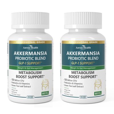 Anven Health GLP-1 Supplement 100 Billion Akkermansia Probiotic & Prebiotic for Gut Health & Digestion, Metabolism & Energy Support with Vitamin B2 & D, Green Tea and Chromium - Non-GMO | 180 Capsules