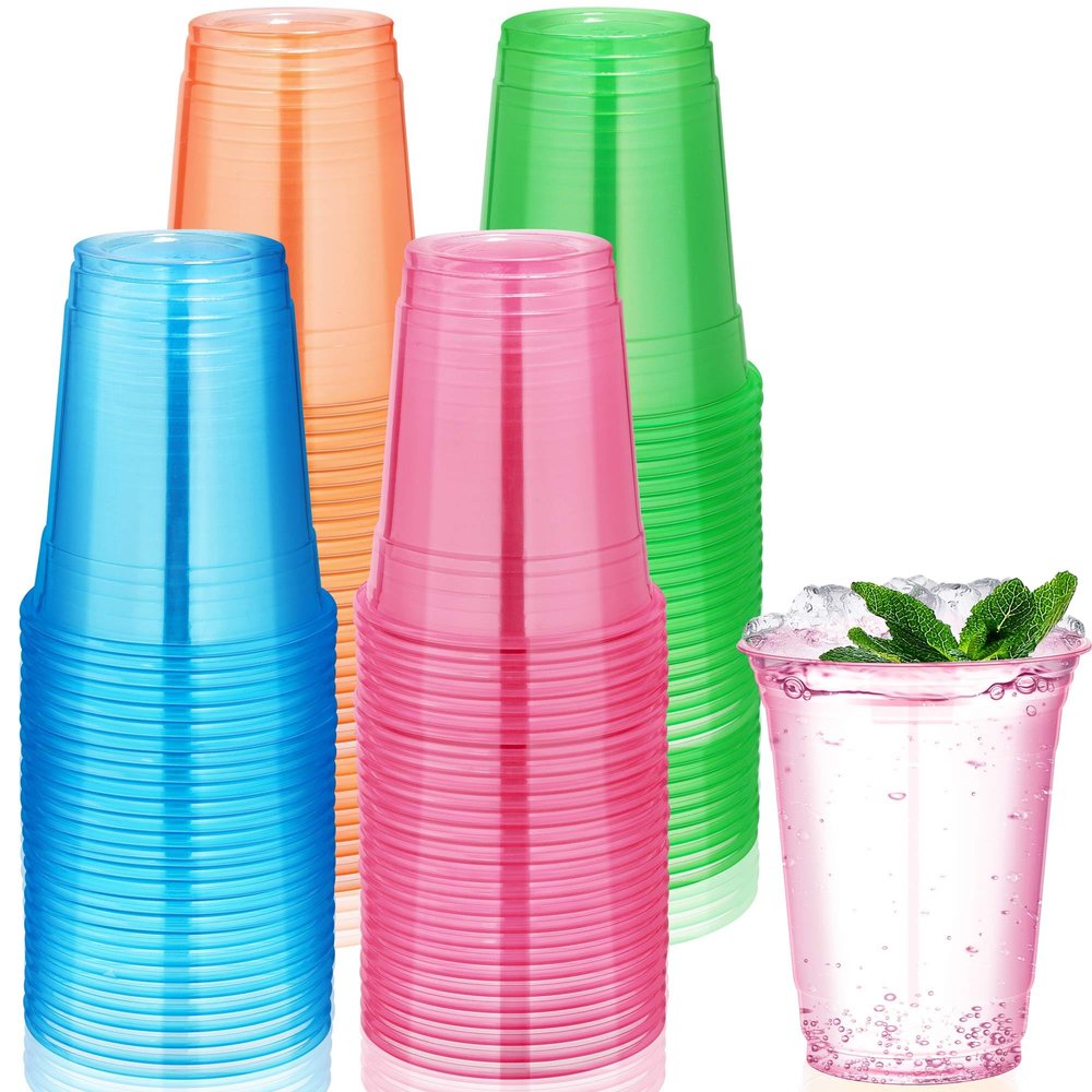 Kochorie 120 Pack 12 Oz Plastic Neon Cups Glowing Party Cups