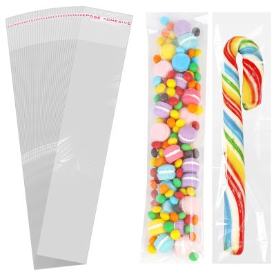 FVOLREM Self Sealing Cellophane Bags: 110 PCS 2x10 Inch Clear Treat Bags for Pretzel Rods Cookies Candy Party Favors - Bakery Packaging and Small Business Gifts