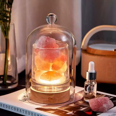 2 in 1 Himalayan Salt Lamp and Ultrasonic Essential Oil Diffuser, Fire Free Aromatherapy Light with 2 Essential Oils, Aromatherapy, 3 Colors USB Rechargeable with Dust Glass Cover (Pink Stone)