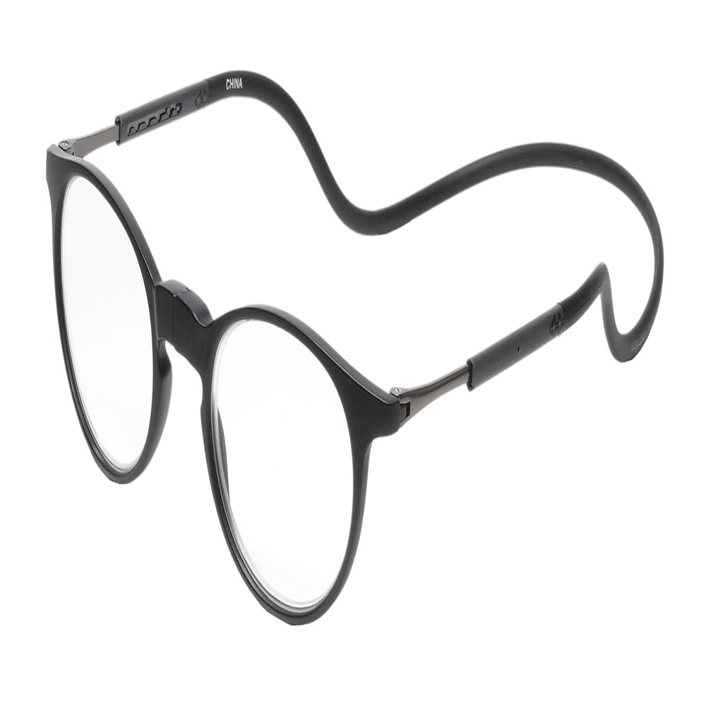 Calabria Unisex Snap Magnetic Blue Light Blocking Reading Glasses with Clear Lenses Adjustable Headband | Glasses with Magnetic Bridge | Neck Hanging Eyewear | Magnification 1.25x & Matte Black