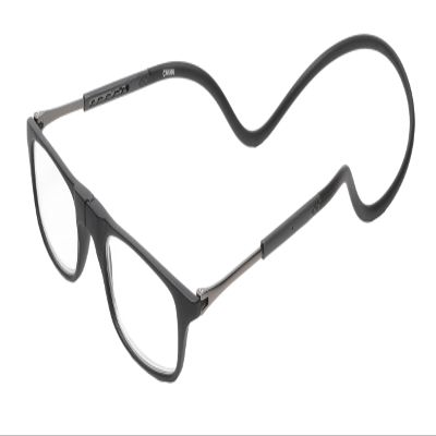Calabria Unisex Snap Magnetic Blue Light Blocking Reading Glasses with Clear Lenses Matte Black Frame | Pull Apart Magnetic Bridge | Neck Hanging Headband Eyewear | Magnification 0.75x