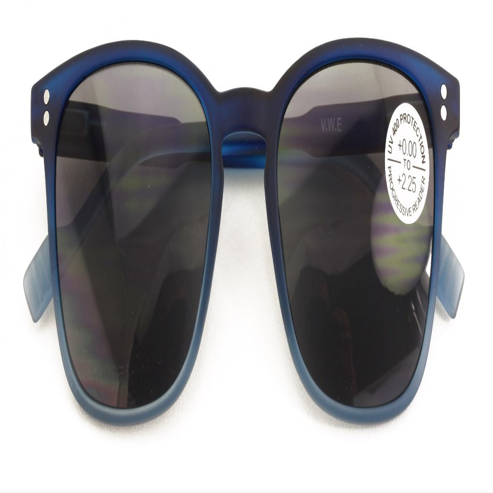 V.W.E. Lightweight Men Progressive Bifocal Reading Sunglasses No Line, No Bubble Zero Power on Top, UV Protection (Matte Blue, 1.75, x)