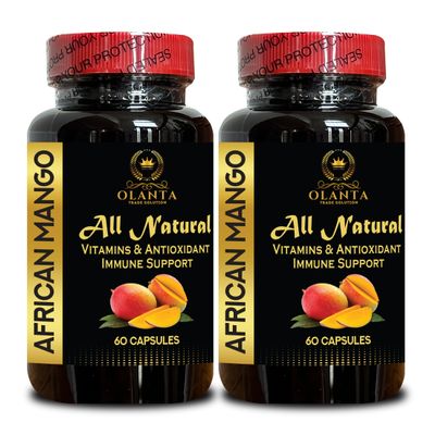 African Mango Extract Capsules Irvingia Gabonensis, Non-GMO, Vegan, Gluten-Free, High-Potency Formula, Natural Support for Energy & Metabolism - 2 Bottles 120 Count