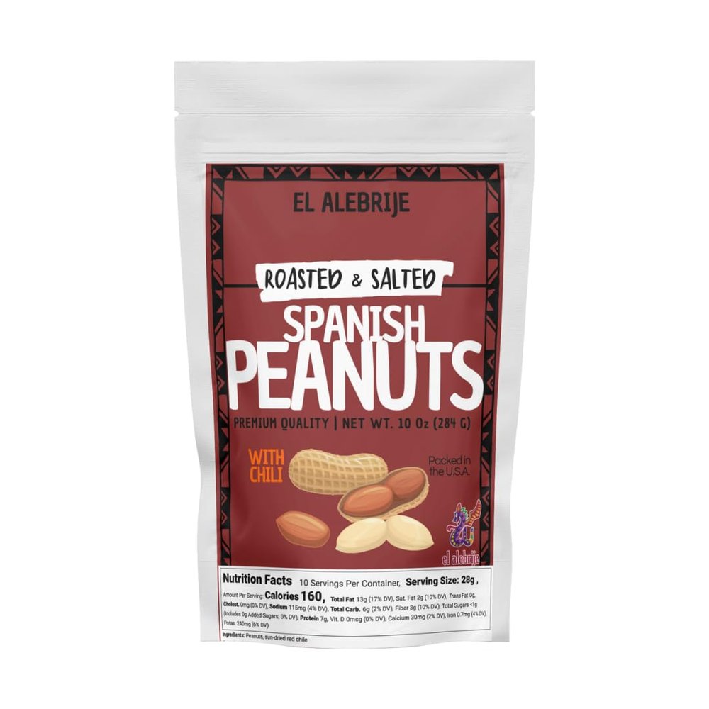 Alebrixes - Spanish Peanut 10 Oz - Roasted & Salted Spanish Peanut with Dry Arbol Chili | Cacahuate Espanol con Chile de Arbol | All Natural Delicious Snack