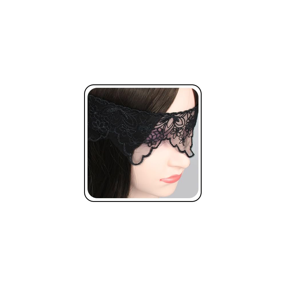 Mysterious Lace Masquerade Mask Blindfold Hollowed Flower Lace Adjustable Eye Mask Halloween Cosplay Costume Accessories Valentine Gifts for Women (Black4)