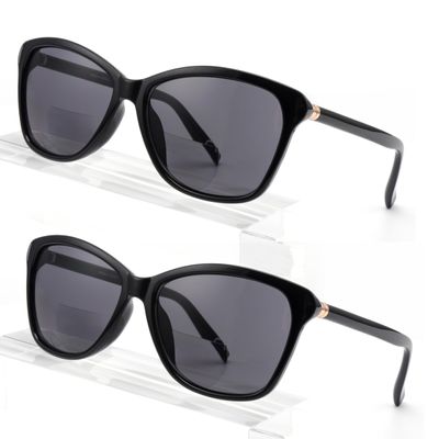 SKYOLUY Premium Bifocal Reading Sunglasses for Women, Retro Cateye Sun Readers UV400 Protection, Classic Shades (2PC Black, 2.5)