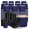 100 4oz Disposable Espresso Cups with Lids Ripple Corrugated Paper Disposable Coffee Cups Cups for Hot Chocolate, Tea, and Cocoa Drinks (Blue) view 1