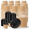 100 4oz Disposable Espresso Cups with Lids Ripple Corrugated Paper Disposable Coffee Cups Cups for Hot Chocolate, Tea, and Cocoa Drinks (Khaki) view 1