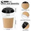 100 4oz Disposable Espresso Cups with Lids Ripple Corrugated Paper Disposable Coffee Cups Cups for Hot Chocolate, Tea, and Cocoa Drinks (Khaki) view 3
