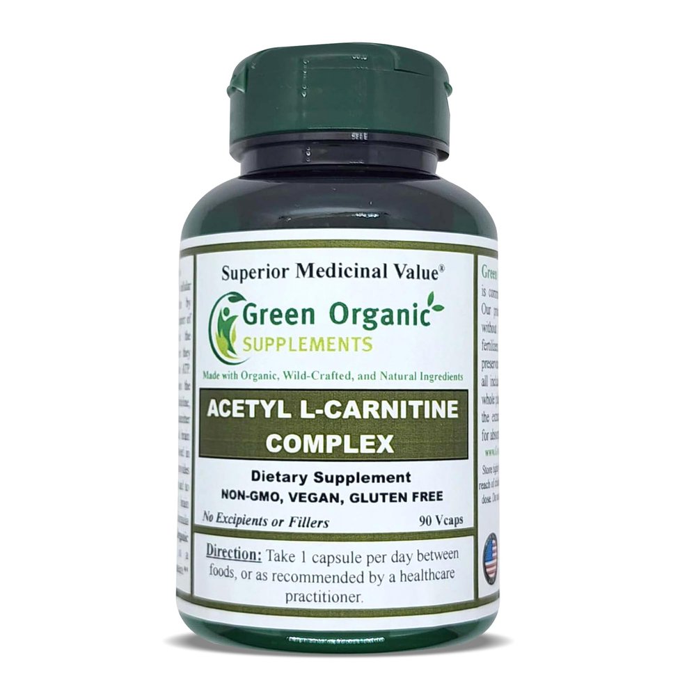 Green Organic Supplements Acetyl L-Carnitine, Carnitine, ALC, 90 VCaps, High Absorbable, Non-GMO, Gluten-Free (Single)