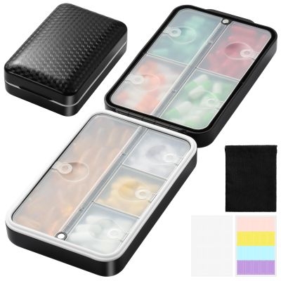 Travel Pill Organizer, Pill Organizer Travel with Labels and Storage Bag, 8 GRIDS Large Travel Pill Box, Moisture-Proof Airtight Daily Pill Case for Vitamin, Medicine, Fish Oil/Supplements, Black